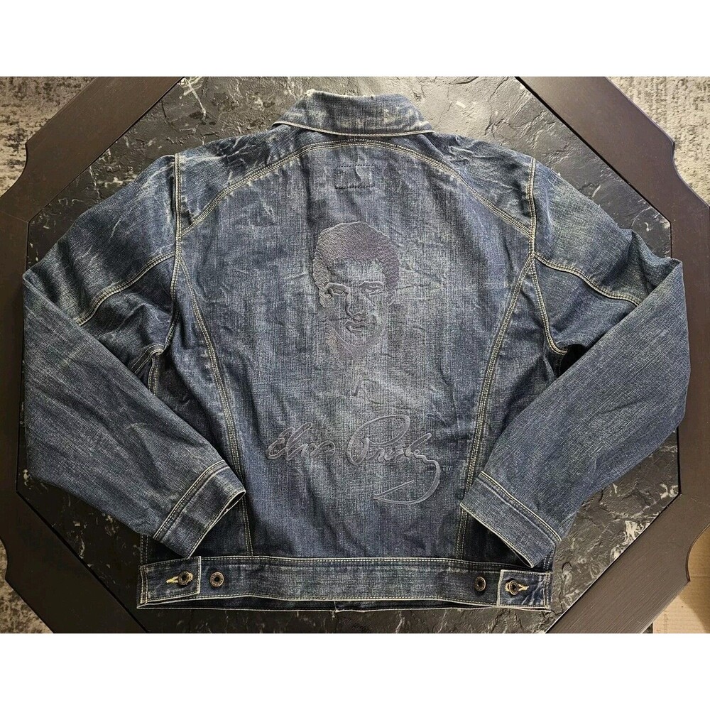 Elvis Presley Custom Embroidered Vintage Denim Polo Jeans Co Jacket Mens L OOAK